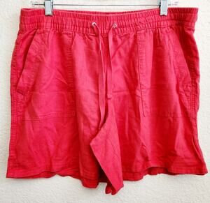 Nautica Red Drawstring Waist Slashed Pockets Shorts Large Lightweight Soft Linen